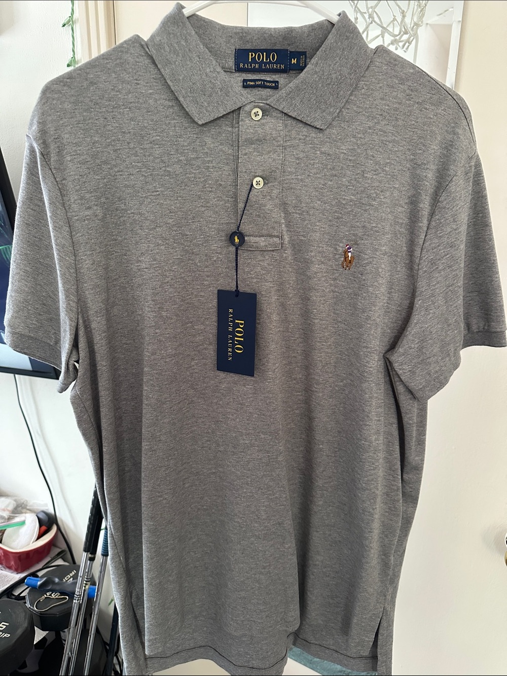 Polo Ralph Lauren Men’s Short Sleeve Polo Shirt New Medium Gray Pima Soft Touch
